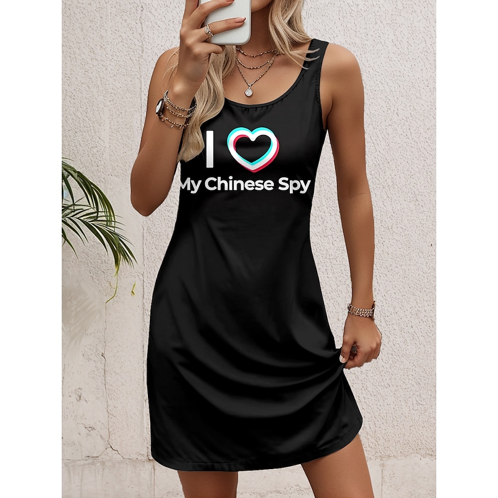 Damen A Linie Kleid Tank-Top Kleid Vintage Stilvoll Brautkleider schlicht Graphic Buchstabe Minikleid Ärmellos Rundhalsausschnitt U-Ausschnitt Bedruckt Lockere Passform Täglich Schwarz Sommer Frühling Lightinthebox