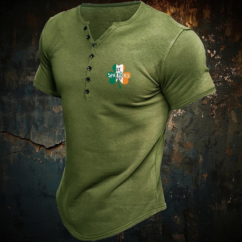 Herren T Shirt Henley Shirt Tee T-Shirt St. Patrick Day Henley Urlaub Strasse Kurze Ärmel Schnalle Bekleidung Modisch St. Patricks Day Lightinthebox