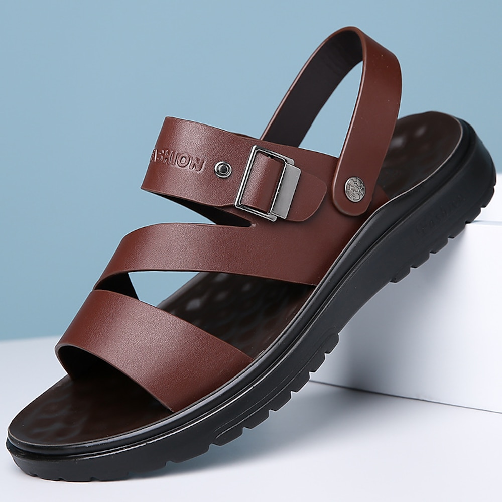 Braune Sandalen aus Kunstleder für Herren - Kreuzriemendesign mit verstellbarer Schnalle, bequeme Sohle, lässiges Sommerschuhwerk für Strand und Outdoor-Aktivitäten Lightinthebox