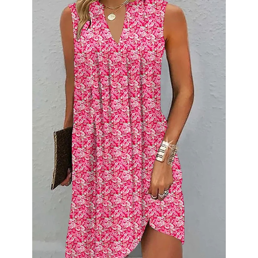 Damen A Linie Kleid Stilvoll Brautkleider schlicht Blumen Minikleid Ärmellos V Ausschnitt Bedruckt Regular Fit Urlaub Täglich Rosa Grün Sommer Frühling Lightinthebox