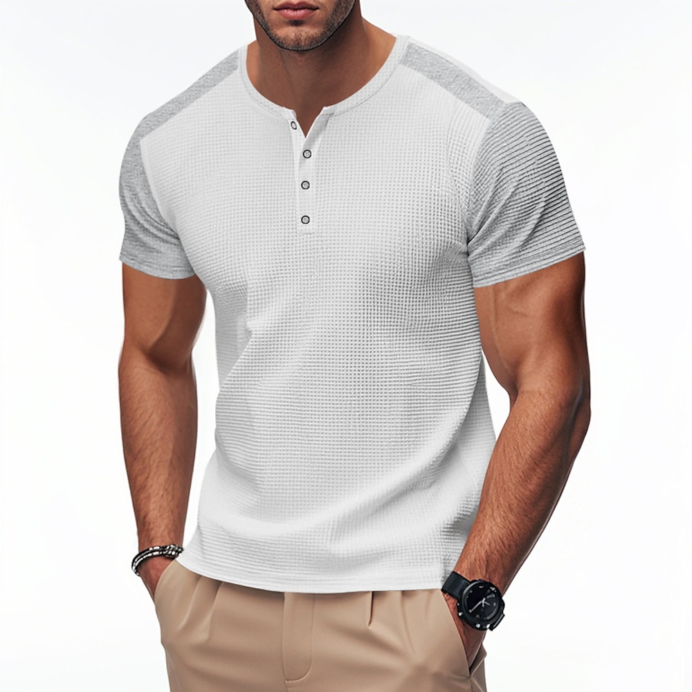 Herren T Shirt Henley Shirt Tee Waffelstrick-T-Shirt Kurzarm-Shirt Farbblock Henley Urlaub Strasse Kurzarm Patchwork Bekleidung Polyester Modisch Designer Basic Lightinthebox