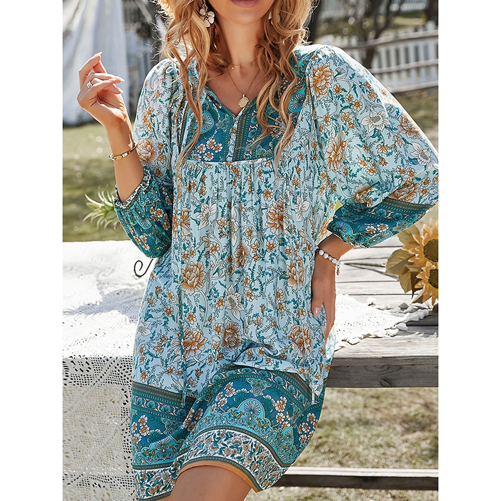 Damen Casual kleid Boho Chic Kleider A Linie Kleid Böhmen Kuschelig Stilvoll Graphic Minikleid Halbe Ärmel V Ausschnitt Bedruckt Lockere Passform Urlaub Täglich Strand Rosa Grün Sommer Frühling Herbst Lightinthebox