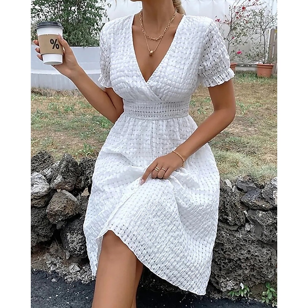 Damen Weißes Kleid Casual kleid Baumwoll-Leinenkleid A Linie Kleid Stilvoll Brautkleider schlicht Boho Glatt kleid lang Ärmellos V Ausschnitt Regular Fit Urlaub Täglich Verabredung Weiß Sommer Lightinthebox