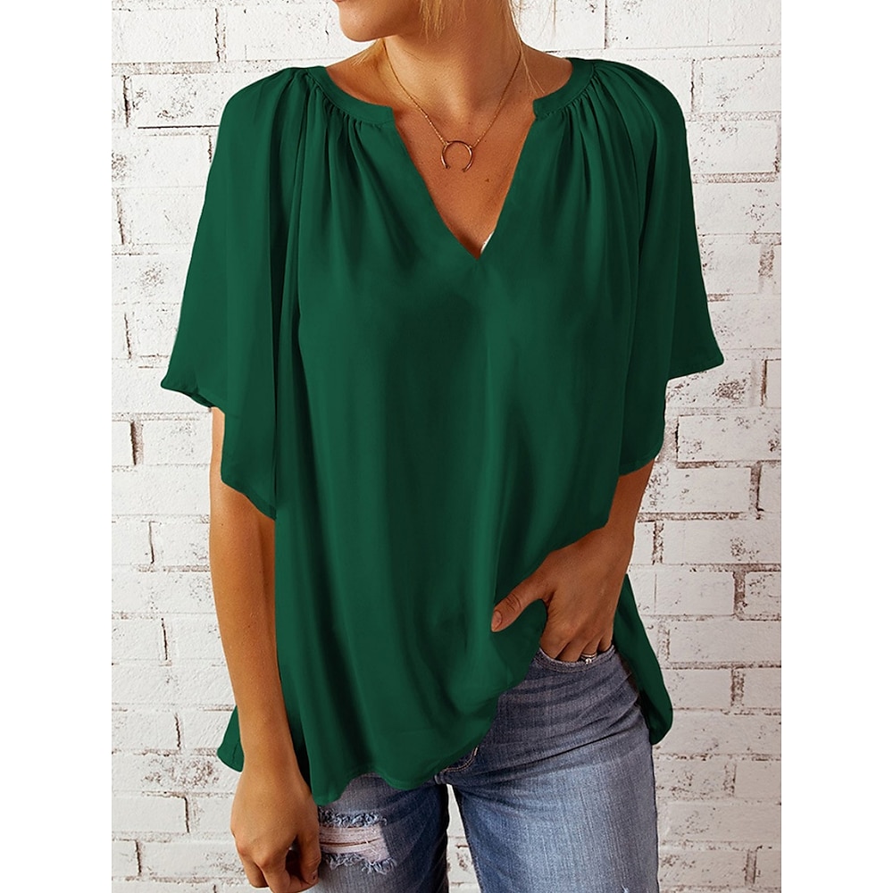 Damen T Shirt Modisch Modern Brautkleider schlicht Glatt Normale Oberteile Halbe Ärmel Gekerbter Hals Regular Fit Täglich Wochenende Weiß Grün Sommer Lightinthebox