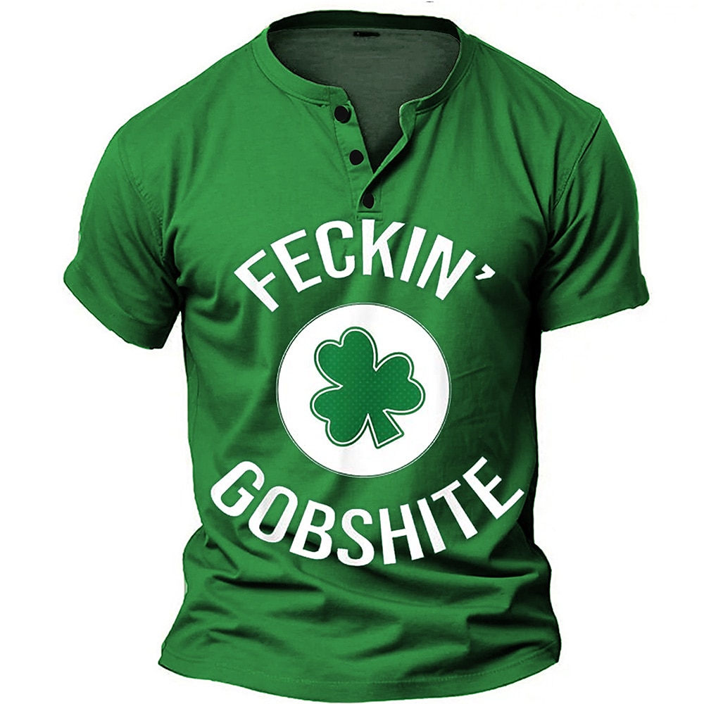 Herren Graphic Clover T Shirt Henley Shirt T-Shirt T-Shirt Kurzarm 3D-Druck Modisch Designer Komfortabel St.Patrick's Day Täglich Frühling Herbst Schwarz Grün Henley Henley T-Shirt Lightinthebox