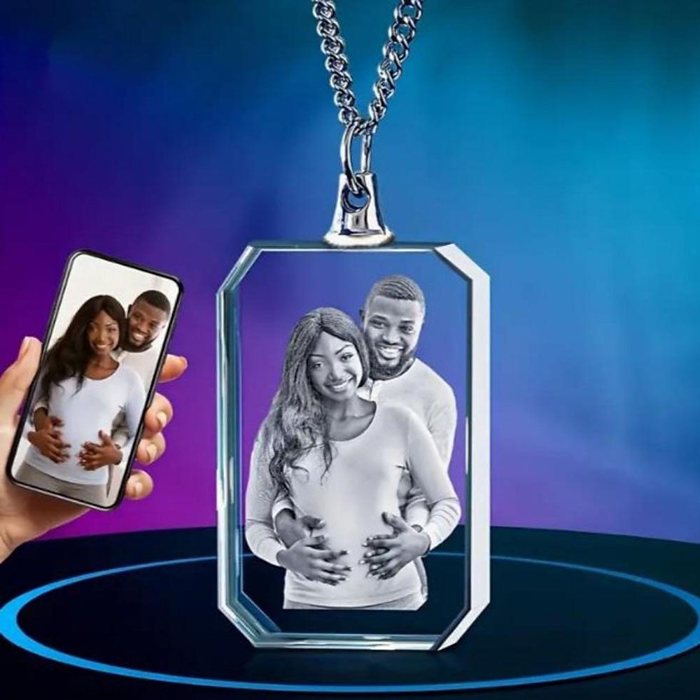 personalisierte Kristallfotokette benutzerdefiniertes 2D-Bild lasergraviertes Herz rechteckiger Anhänger, Valentinstagsgeschenk, beste Geschenkidee, Schmuck für die Ehefrau oder Freundin (bis zu 2 Lightinthebox