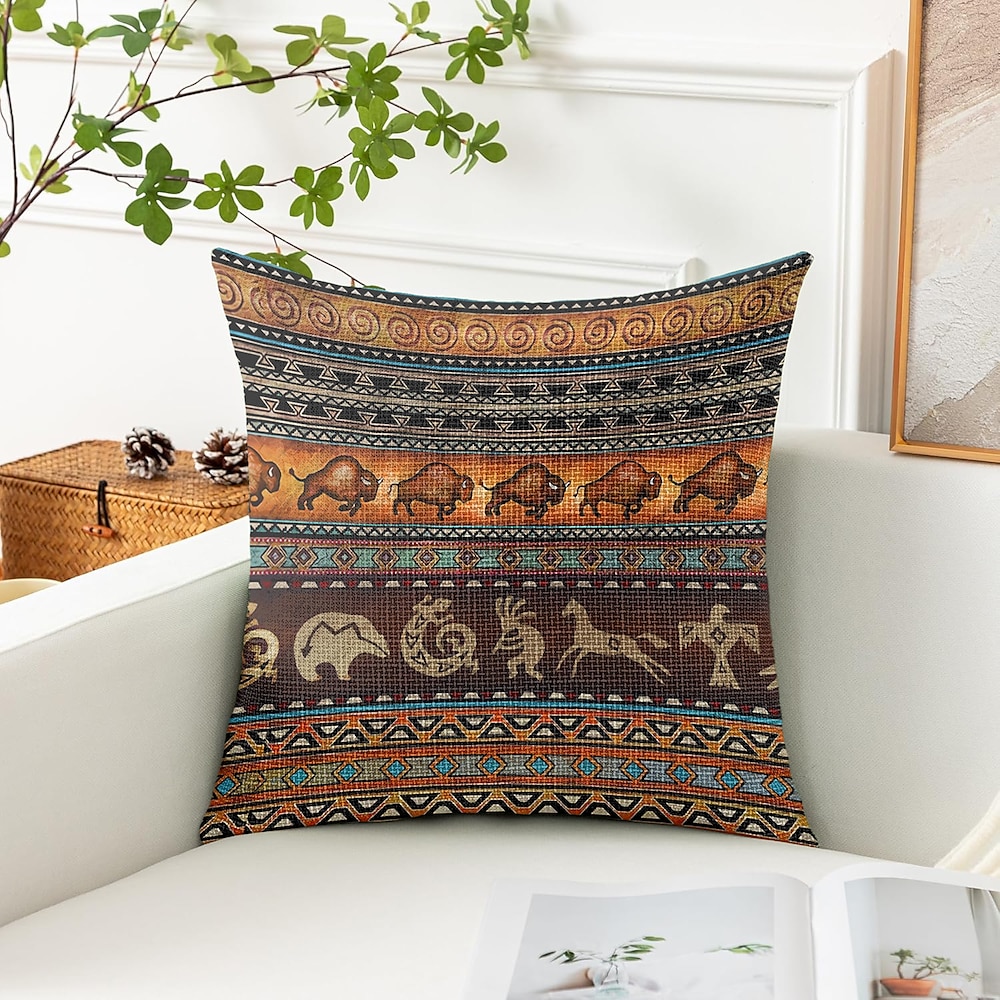 Vintage Tribal Dekokissenbezug 1 Stück weicher quadratischer Couchkissenbezug Kissenbezug für Schlafzimmer Wohnzimmer Sofa Stuhl Lightinthebox