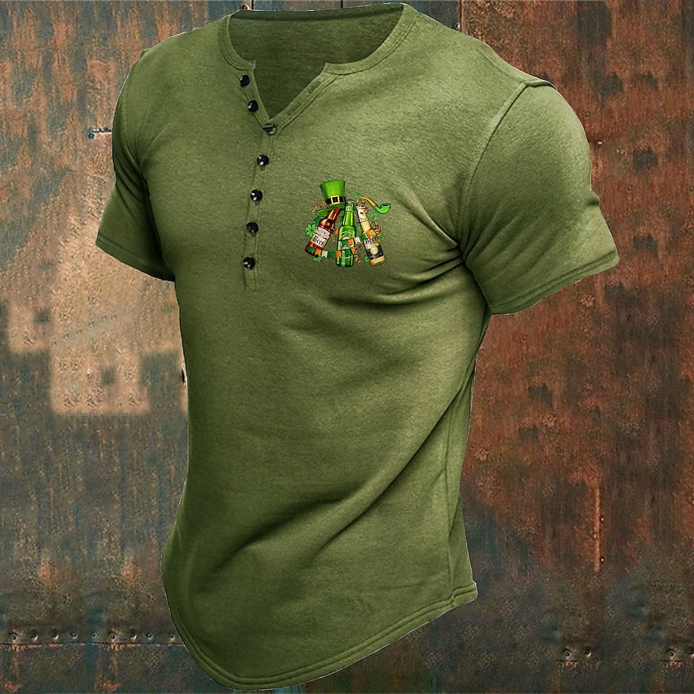 Herren-Henley-T-Shirt zum St. Patrick's Day, Henley-Shirt, T-Shirt, Top, Kurzarmhemd, Street-/Urlaubsdruck, Kleidung, Modedesigner, St. Patrick's Day Lightinthebox