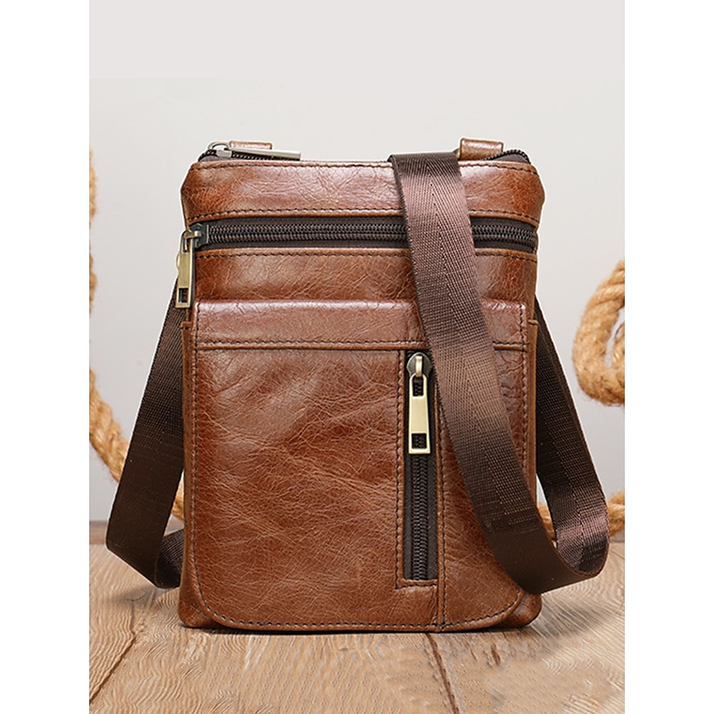 Umhängetasche aus echtem Leder für Herren im Vintage-Stil in Braun - Schultertasche mit mehreren Fächern für Reisen, Arbeit und den täglichen Gebrauch Schwarz Braun Kaffee Lightinthebox