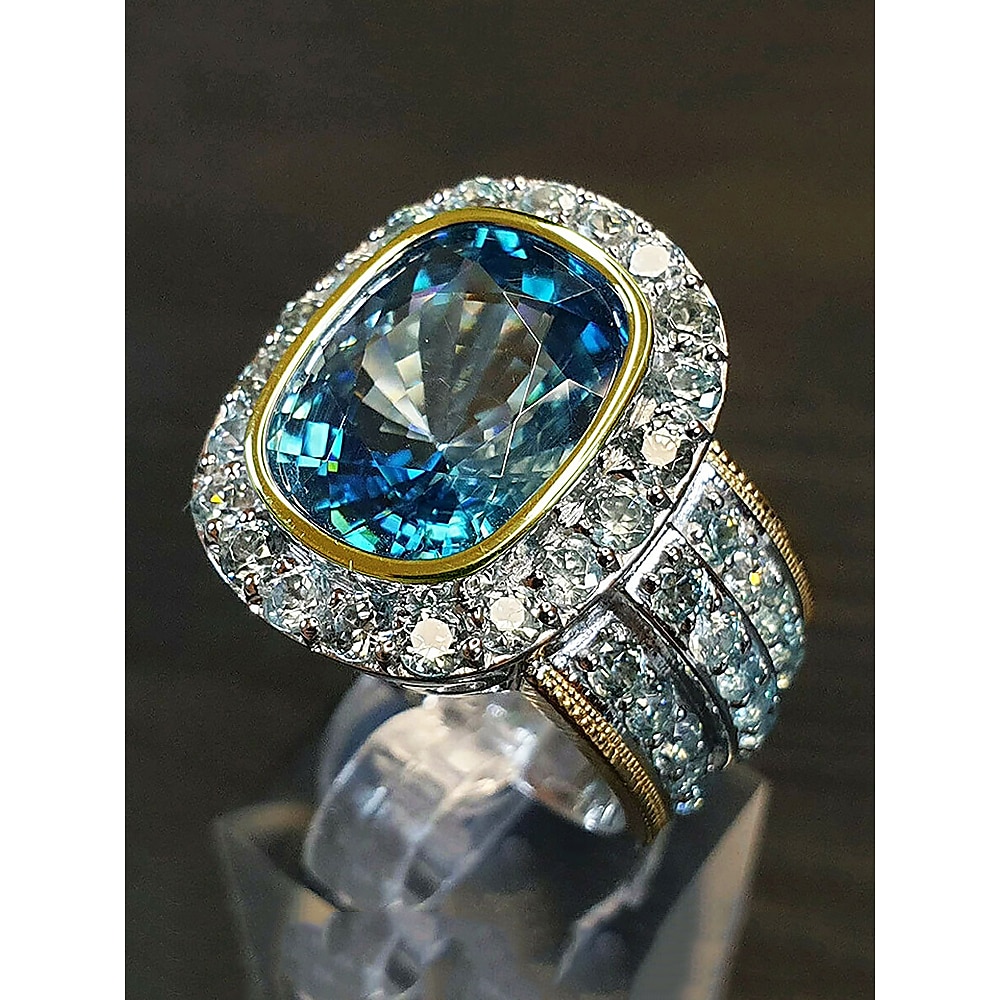 luxuriöser Cocktailring mit blauem Kunstdiamant - Vintage-inspirierter Statement-Schmuck mit Kristallakzenten für Frauen, perfekt für Hochzeiten und besondere Anlässe Lightinthebox