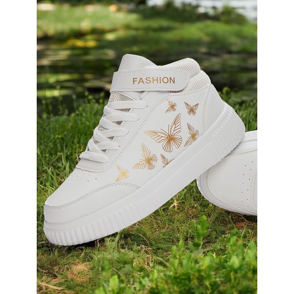 weiße High-Top-Sneaker für Damen mit Schmetterlings-Print und Schnürdesign - stylische Freizeitschuhe für den Alltag und Outdoor-Aktivitäten Lightinthebox