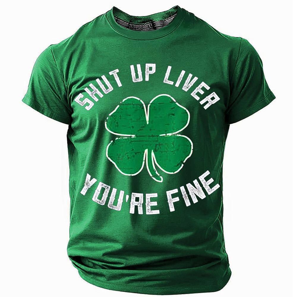 St. Patrick Herren Kleeblatt Glückliche Iren T Shirt Kurzarm T-Shirt 3D-Druck Rundhalsausschnitt Hemd Designer Brautkleider schlicht Party Festtage Klub Schwarz Grün Schwarz Grau Sommer Frühling Lightinthebox