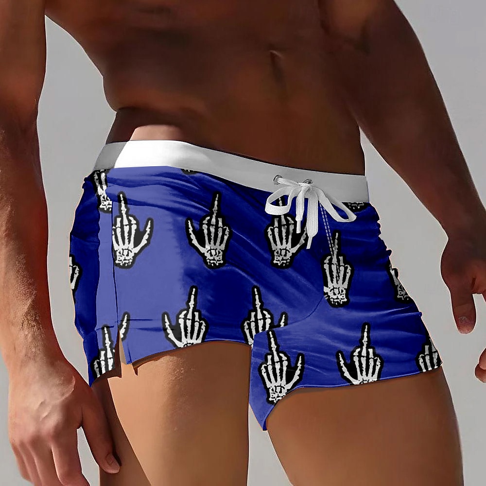 Herren Totenkopf Motiv Lustige Gesten Badeshorts Boardshorts Badeshorts Badehose Schwimmshorts Mittlere Taillenlinie 3D-Druck Hawaiianisch Surfen Festtage Strand Kordelzug mit Mesh-Futter Elastische Lightinthebox