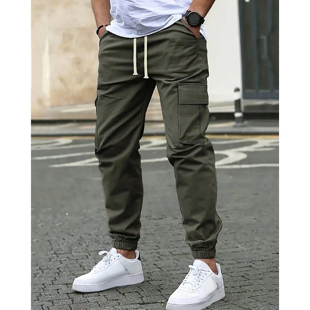 Herren Cargohose Cargohosen Jogginghose Jogger Hose Hosen Kordelzug Elastische Taille Multi Pocket Glatt tragbar Outdoor Täglich Campen und Wandern Modisch Klassisch Armeegrün Lightinthebox