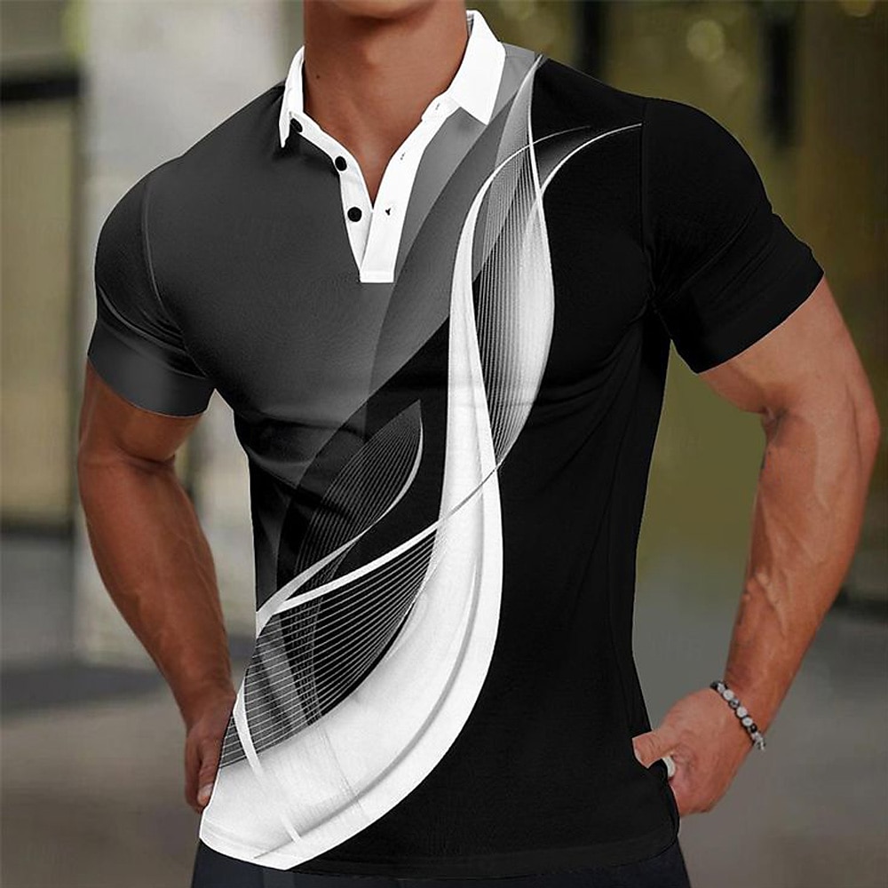 Herren Geometrisch Linie Polo Kurzarm Polo-Shirts Hemden mit Kragen Brautkleider schlicht Schulanfang Outdoor Freizeitskleidung Freizeitkleidung 3D-Druck Schwarz Purpur Grün Lightinthebox