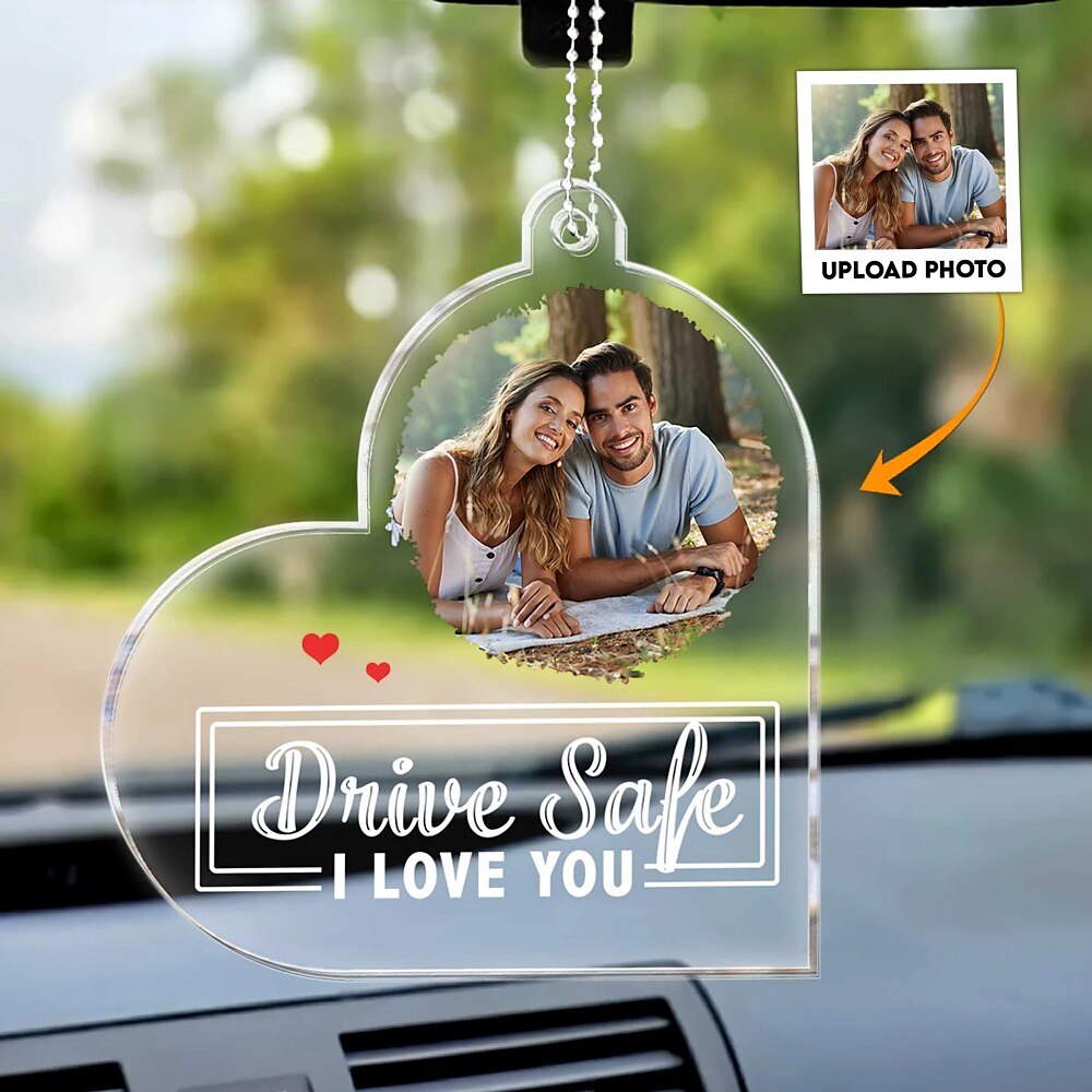 personalisiertes Auto-Fotoornament aus Acryl, individuelles Rückspiegel-Accessoire, fahr sicher, ich liebe dich, Vatertag, Muttertag, Jahrestag, Hochzeit, Valentinstagsgeschenk Lightinthebox