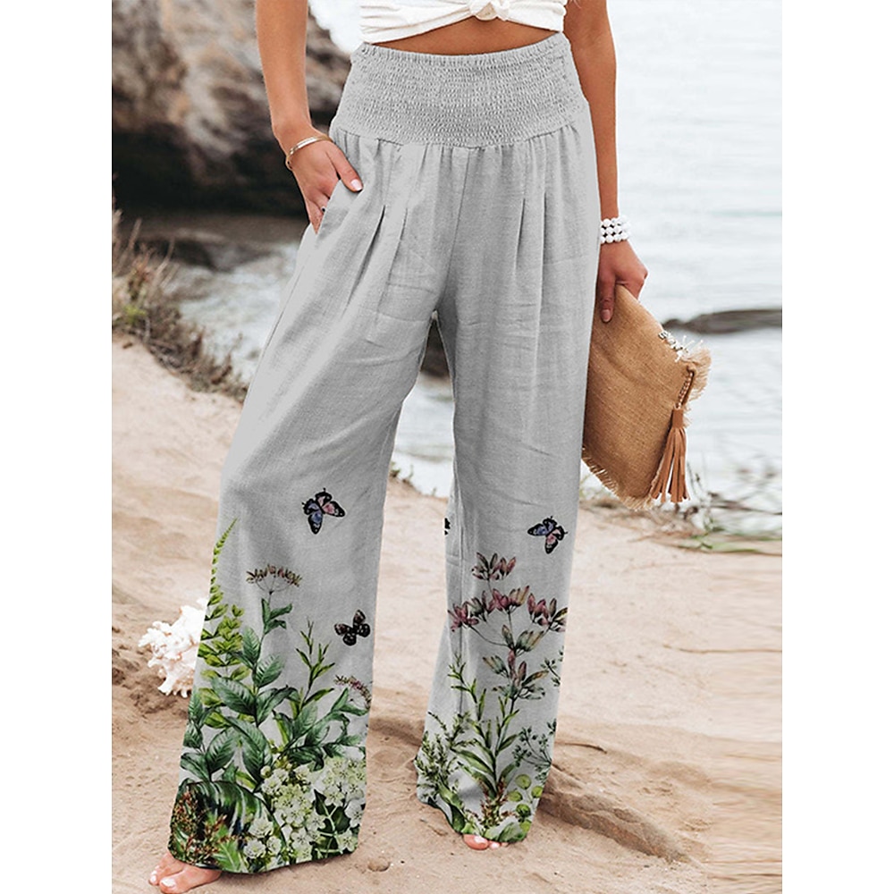 Damen Frech Chinesisch Chino Urlaub Vintage Modisch In voller Länge Hoher Taillenbund Blumen Tasche Elastischer Bund Bequem Weich Komfortabel Mikro-elastisch Outdoor Urlaub Magenta Rubinrot Rosa Grün Lightinthebox