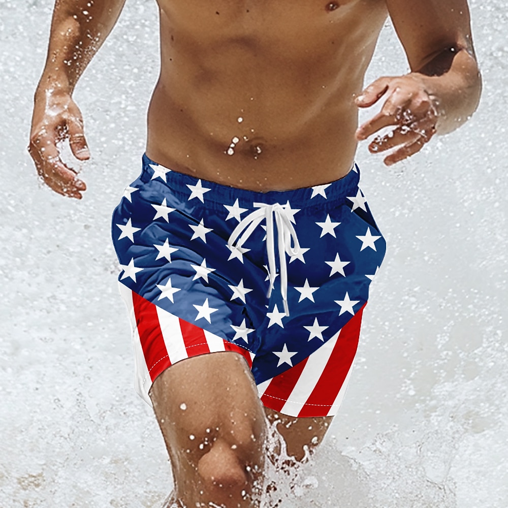 Herren Amerikanische US-Flagge Patriotisch Badeshorts Boardshorts Badeshorts Badehose Schwimmshorts Mittlere Taillenlinie Strassenmode Hawaiianisch Casual Täglich Festtage Tasche Kordelzug Elastische Lightinthebox