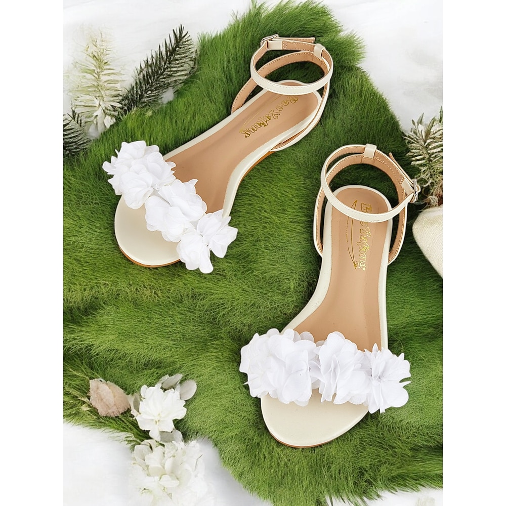 Damen Hochzeit Schuhe Hochzeit Hochzeitswohnungen Satinblume Flacher Absatz Offene Spitze Modisch PU Schnürsenkel Weiß Lightinthebox