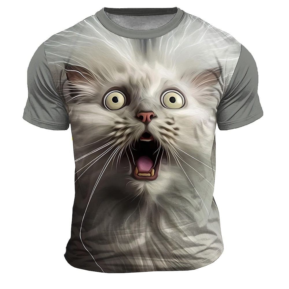 Herren Katze Lustig T Shirt Kurzarm T-Shirt 3D-Druck Rundhalsausschnitt Hemd Übertrieben Designer Party Festtage Grau Sommer Frühling Bekleidung S M L XL XXL XXXL Lightinthebox