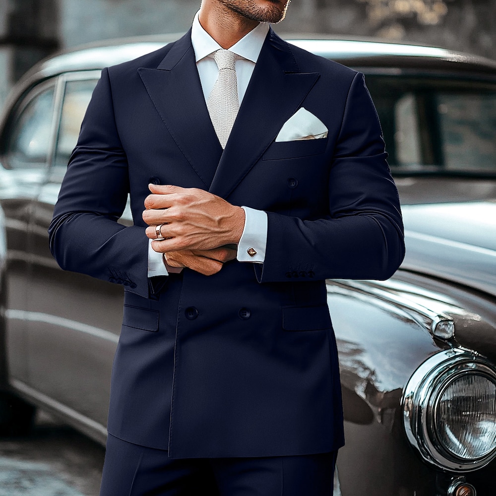 Herren Hochzeit Anzüge Suits Schwarz Weiß Geschäftlich Retro Vintage Einfarbig Reguläre Passform 2-teiliges Set Zweireihig 6 Knöpfe Lightinthebox