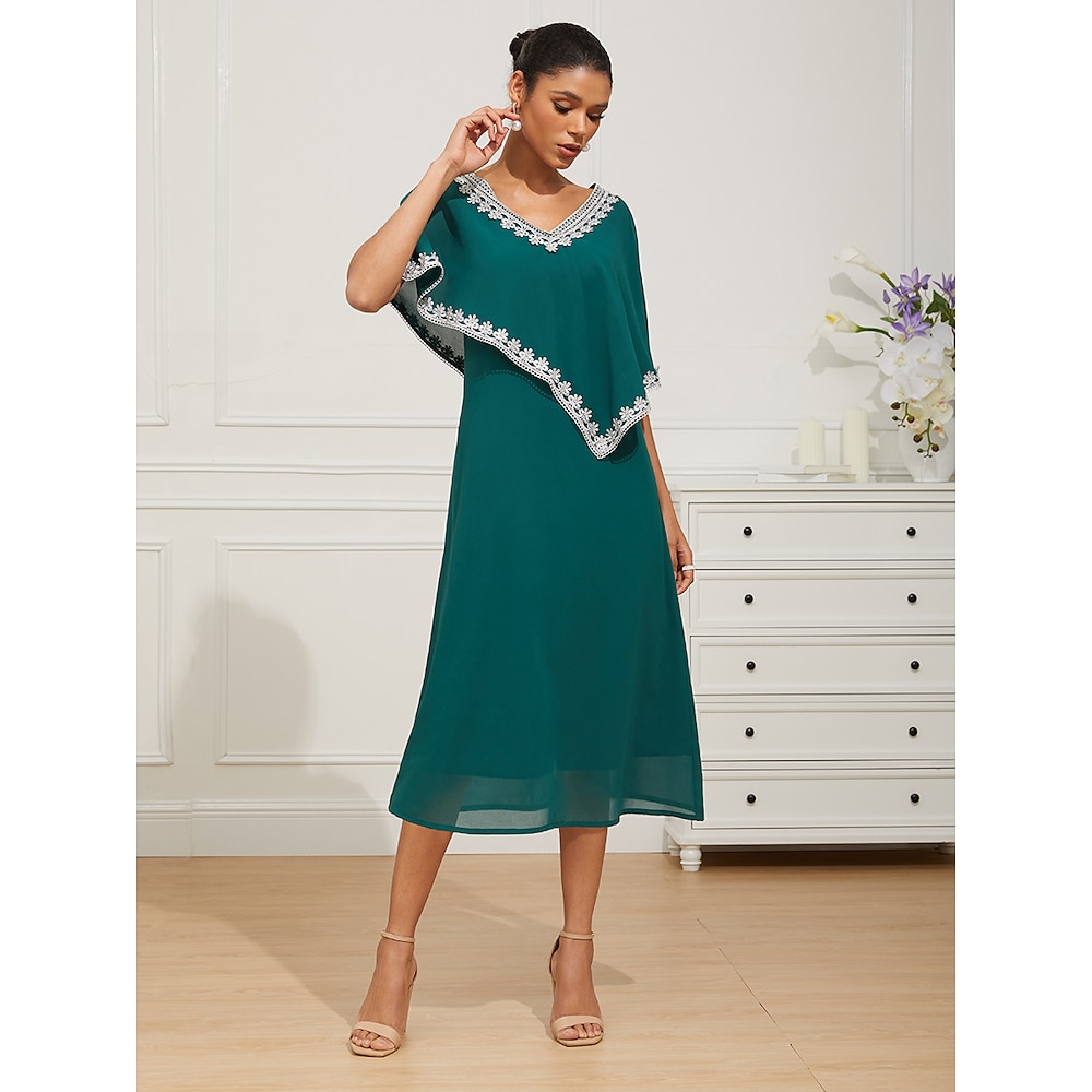 Damen Chiffon-Kleid Elegant Stilvoll Midikleid Ärmellos V Ausschnitt Spitze Regular Fit ChiffonDressesHochzeit kleid hochzeitsgast Verlobung Grün Sommer Frühling Herbst Lightinthebox