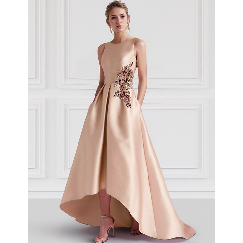 A-Linie Abendkleid elegantes Kleid formelle Hochzeit asymmetrisch ärmellos eine Schulter Satin mit Stickapplikationen 2025 Lightinthebox