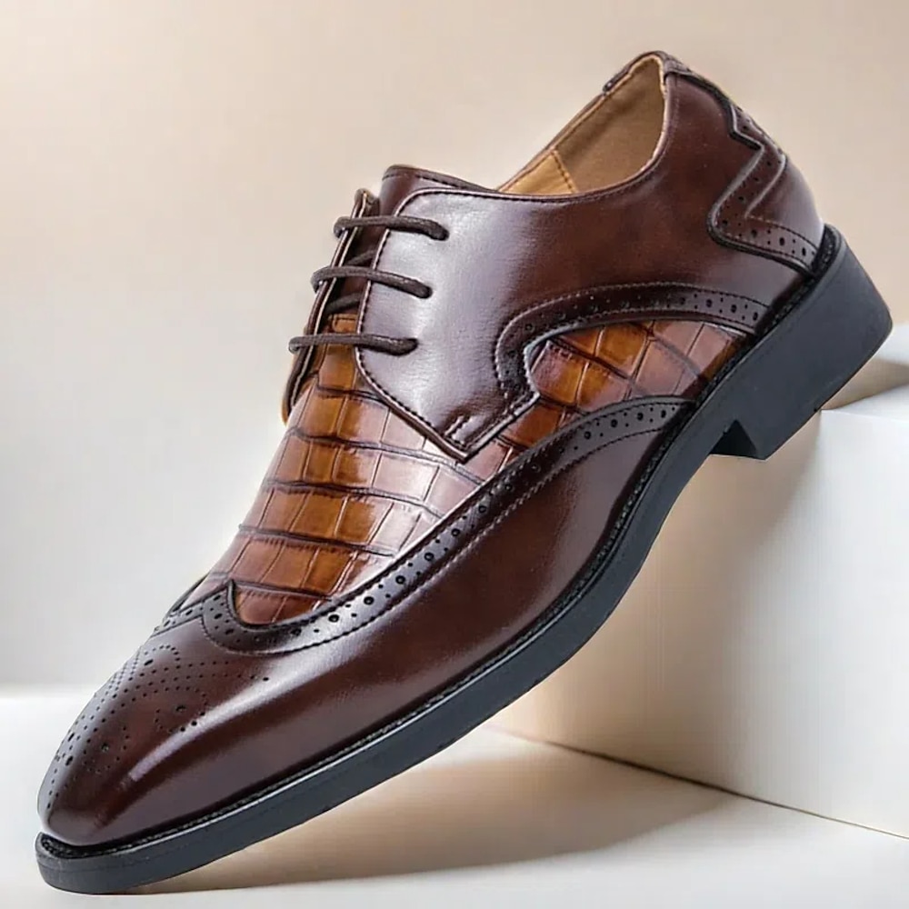 braune Oxford-Schuhe aus Kunstleder für Herren mit Krokodilmuster und Brogue-Details - elegante Abendschuhe für formelle Anlässe und das Büro Lightinthebox