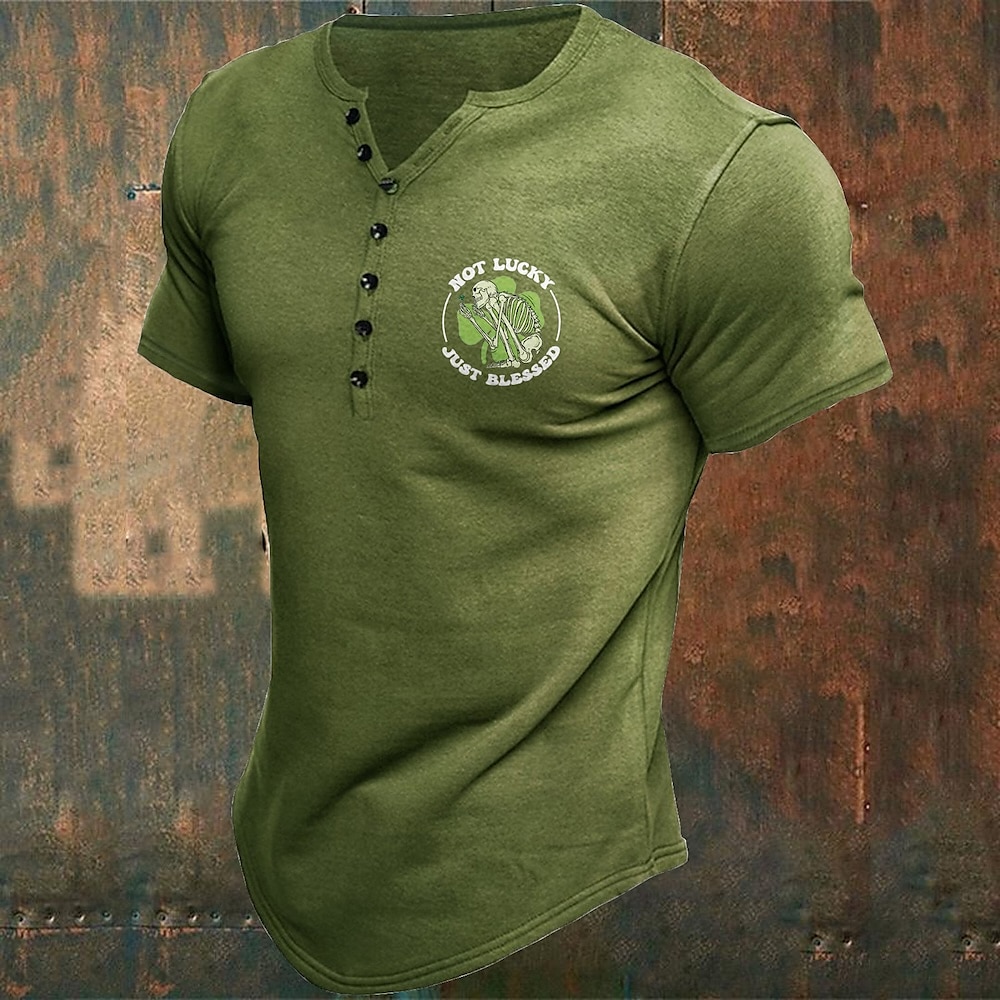 Herren T Shirt Henley Shirt Tee St. Patrick Day Henley Urlaub Strasse Kurze Ärmel Schnalle Bekleidung Modisch St. Patricks Day Lightinthebox