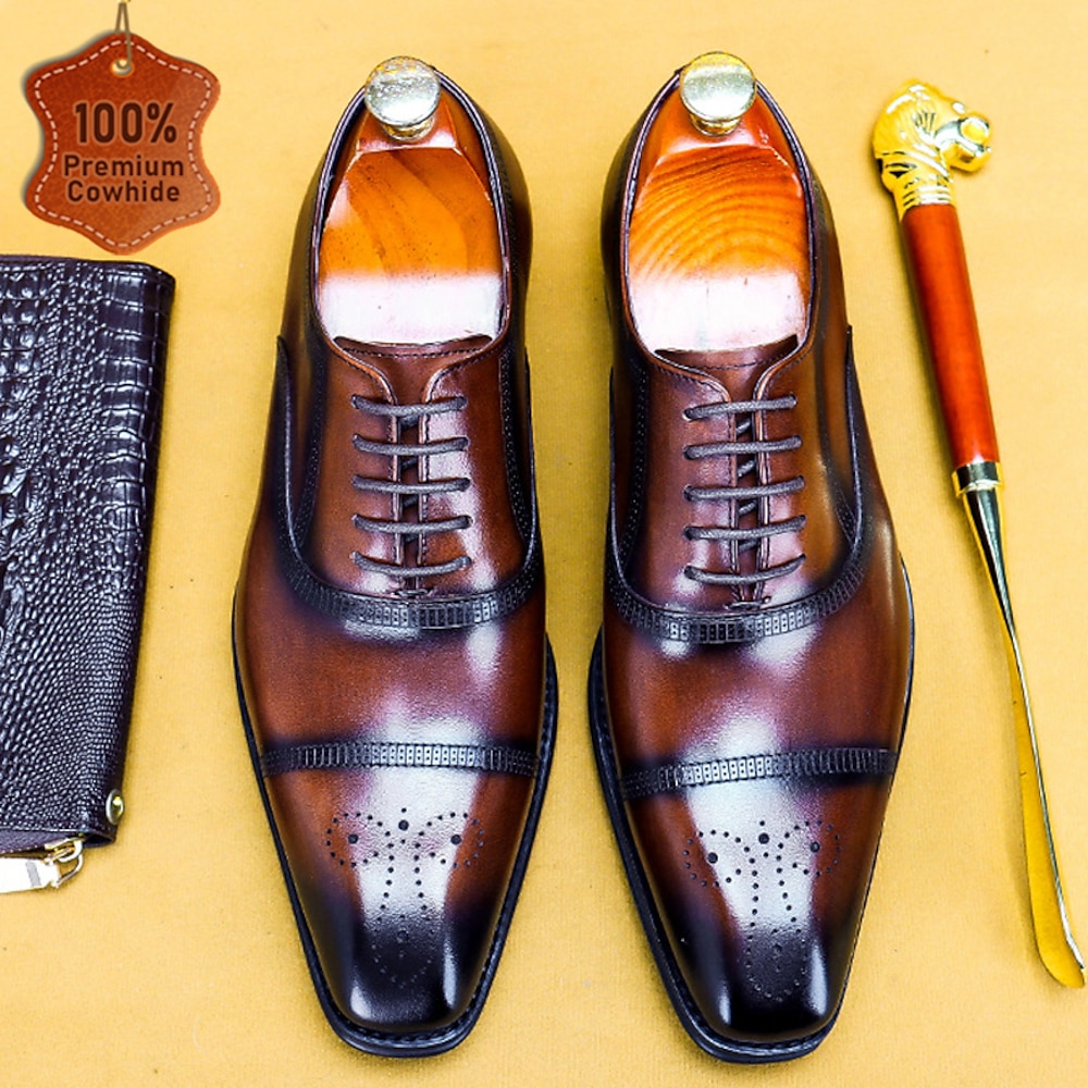 Oxford-Abendschuhe aus hochwertigem Rindsleder für Herren - handgefertigtes Captoe-Design mit Brogue-Details, klassischer, formeller Stil für Business, Hochzeiten und besondere Anlässe Lightinthebox