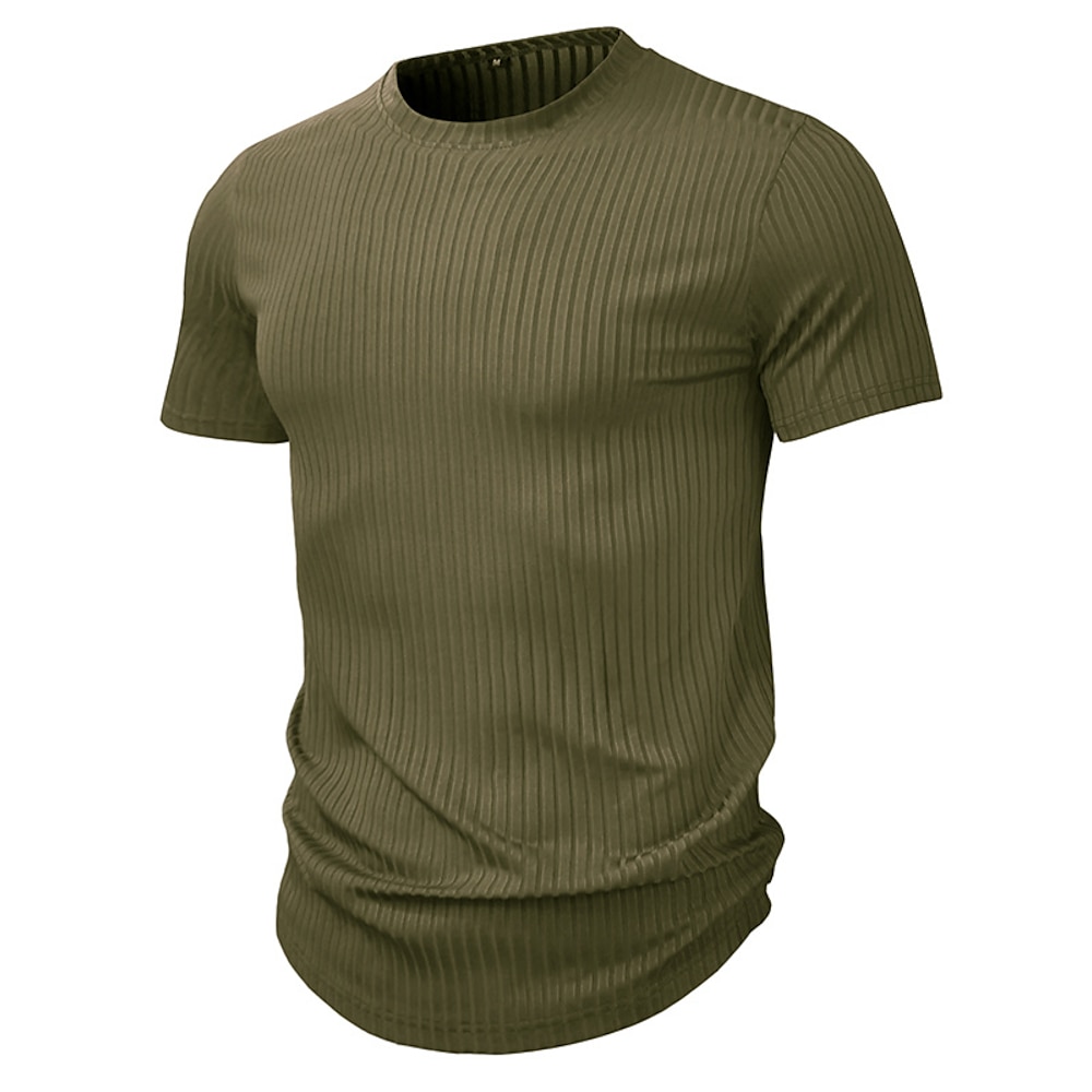 Herren Kurzarm-Shirt Geripptes Strick-T-Shirt T-Shirt Feste Farbe Grubenstreifen Rundhalsausschnitt Outdoor Casual Kurzarm Gerippt Bekleidung Sport Täglich Lightinthebox