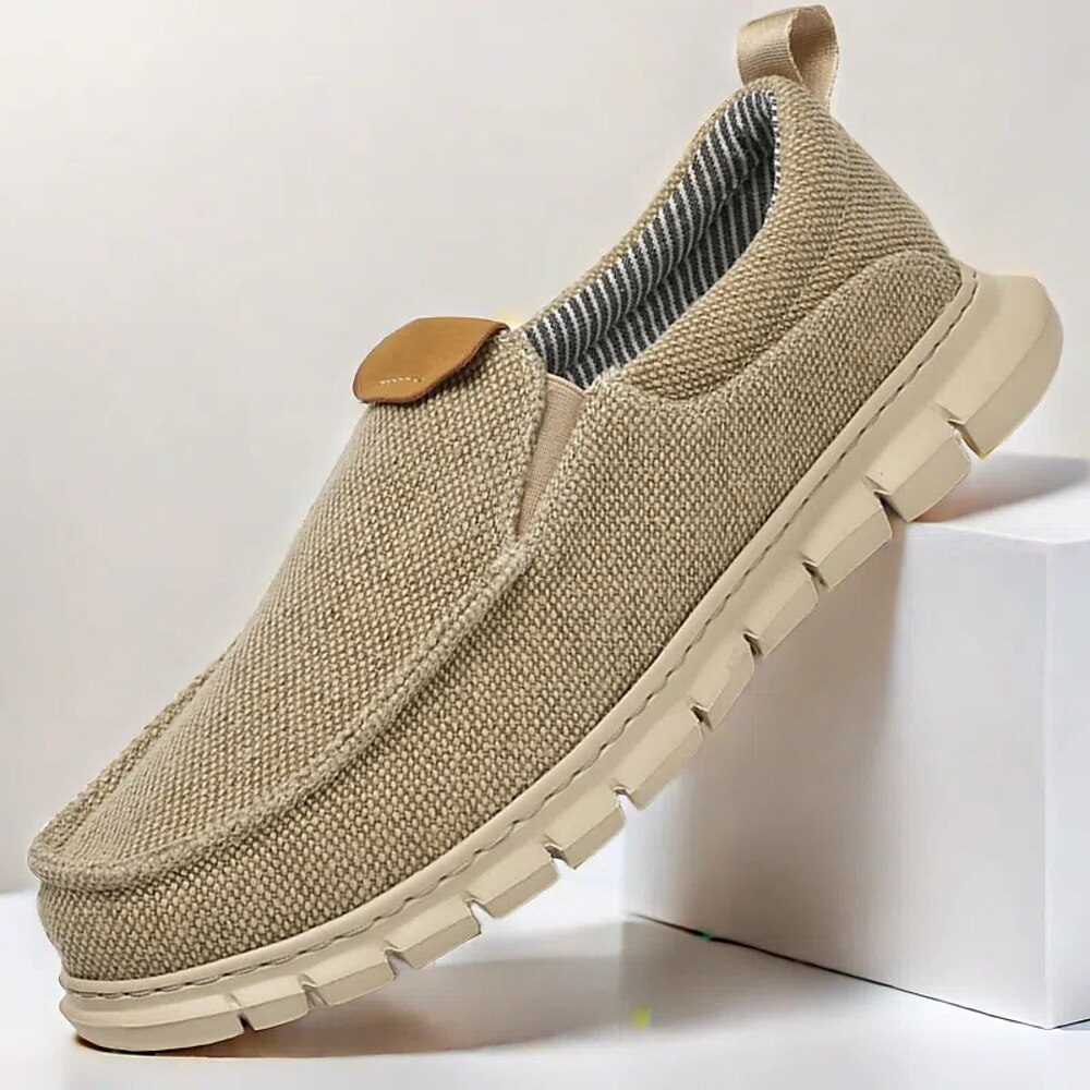 Freizeit-Schlupfschuhe für Herren - bequeme beige Canvas-Loafer mit flexibler Sohle für den Alltag Lightinthebox