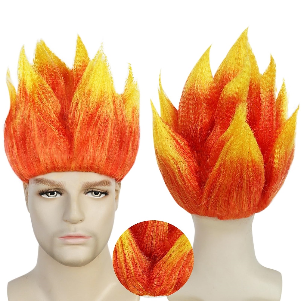 wütende Perücke Flamme Feuer Perücke kurze rote Perücke rote Ombre Perücke für Männer Frauen Cosplay Halloween Kostüm rote Perücken für Cosplay Party Flammenform Perücke für Karnevalsparty Lightinthebox