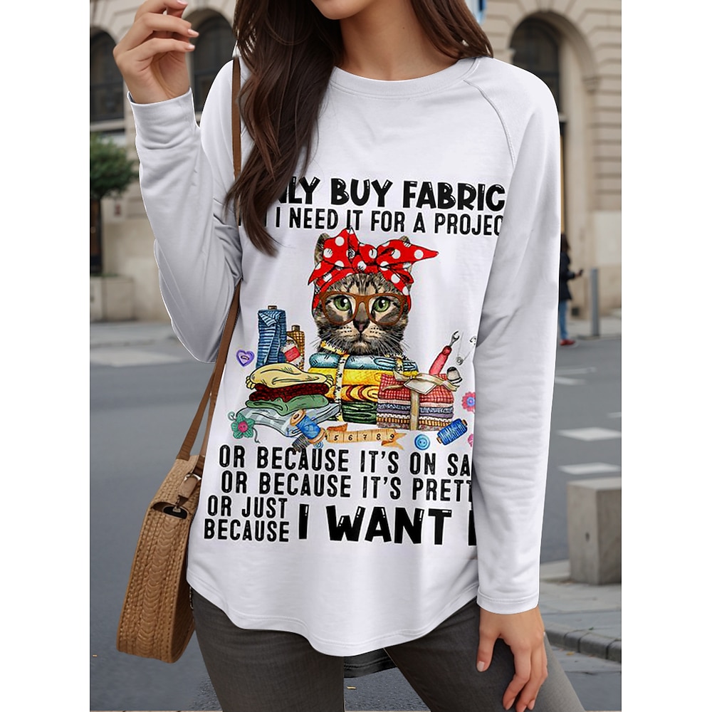 Damen T Shirt Brautkleider schlicht Tier Buchstabe Lange Oberteile Langarm Rundhalsausschnitt Bedruckt Regular Fit Täglich Weiß Frühling Winter Lightinthebox