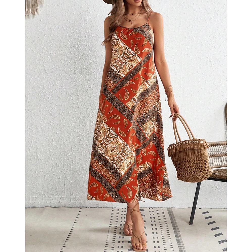 Damen Minikleid Sommerkleid Boho-Kleid Cami-Kleid Böhmen Hawaiianisch Stilvoll Urlaub Täglich Verabredung Regular Fit Graphic Ärmellos Rundhalsausschnitt Rote Sommer Lightinthebox