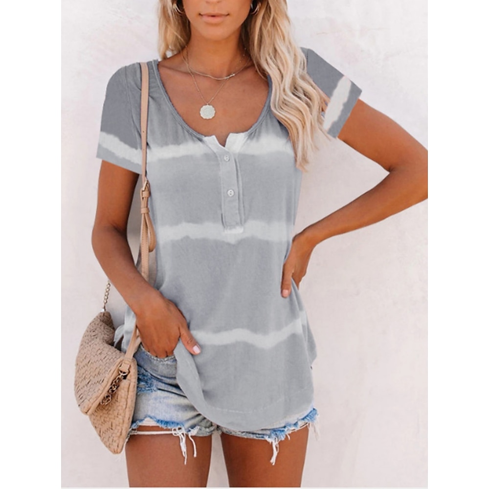 Damen T Shirt Modisch Modern Brautkleider schlicht Batik Normale Oberteile Kurzarm Rundhalsausschnitt Bedruckt Regular Fit Täglich Wochenende Rosa Purpur Grau Sommer Lightinthebox