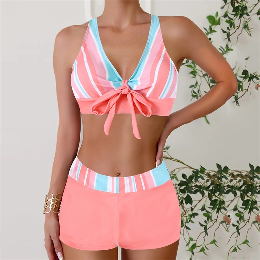 Damen Tankini Bikini, Zweiteiler Kreuz und quer Rückenfrei Bademode Badeanzug Rosa Rote Atmungsaktiv Schnelltrocknend Leichtgewichtig Ärmellos - Schwimmen Surfen Strand Sommer Frühling Lightinthebox