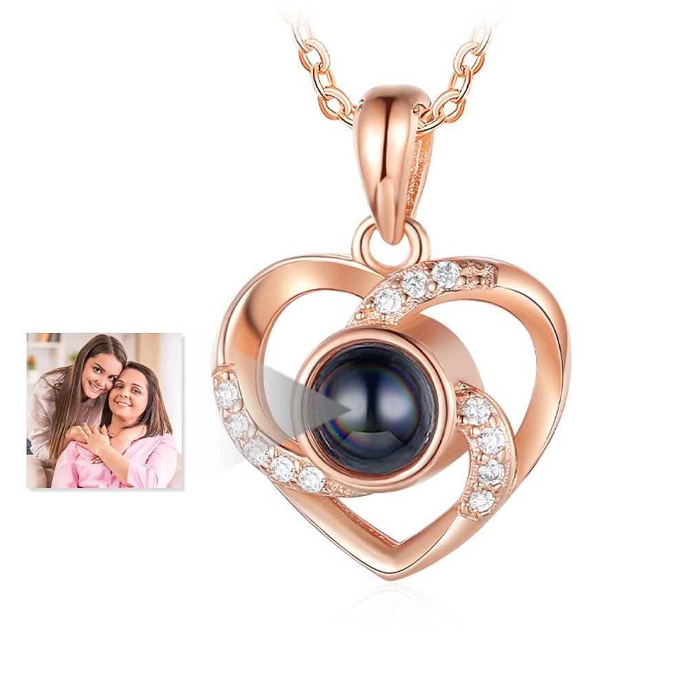 personalisierte Halskette mit Fotoprojektion, individueller Schmuck, Hochzeitsgeschenk - herzförmiger Anhänger mit anpassbarem Foto, aufmerksames Geschenk zum Valentinstag, Jahrestag oder als Andenken für Ihren Partner Lightinthebox