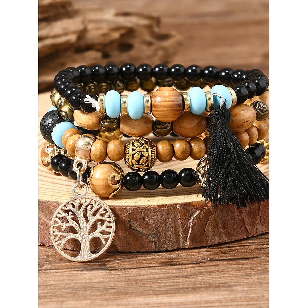 Vintage-Stil Kugel Modisch Personalisiert Holz Armband Schmuck Schwarz Für Festtage Lightinthebox