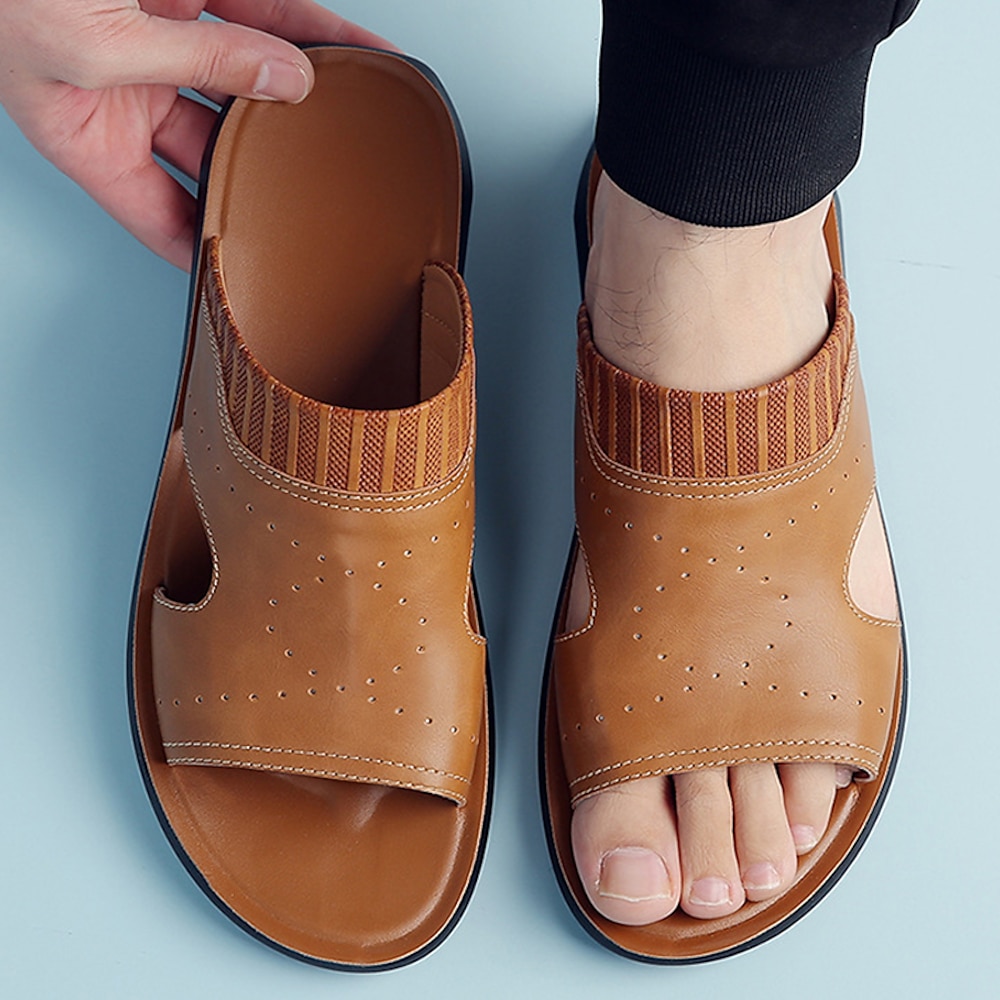 Offene Sandalen für Herren aus geprägtem Kunstleder - lässiges Slip-On-Design mit atmungsaktiven Perforationen für den Sommer im Freien Lightinthebox