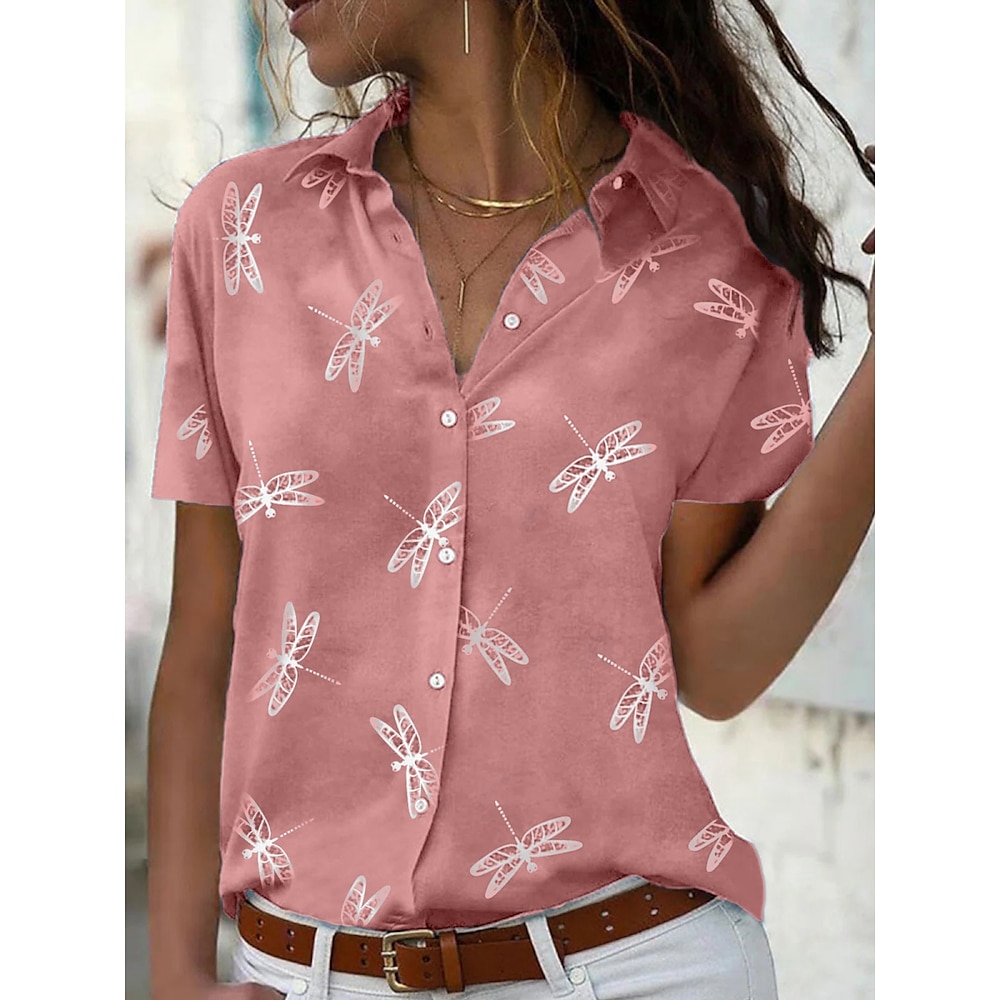 Damen Hemd Bluse Stilvoll Brautkleider schlicht Graphic Normale Oberteile Kurzarm Hemdkragen Knopf Bedruckt Regular Fit Täglich Rosa Blau Grün Grau Sommer Frühling Lightinthebox