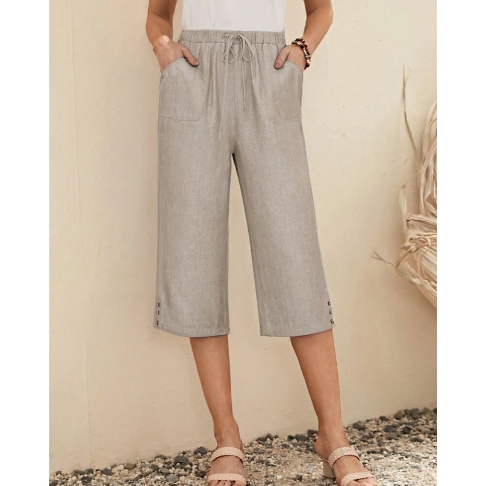 Damen Shorts Kurze Hosen Leicht Brautkleider schlicht Knielänge Mittlere Hüfthöhe Glatt Tasche Kordelzug Atmungsaktivität Komfortabel Unelastisch Casual Wochenende Hellhimmelblau Schwarz Weiß Khaki Lightinthebox