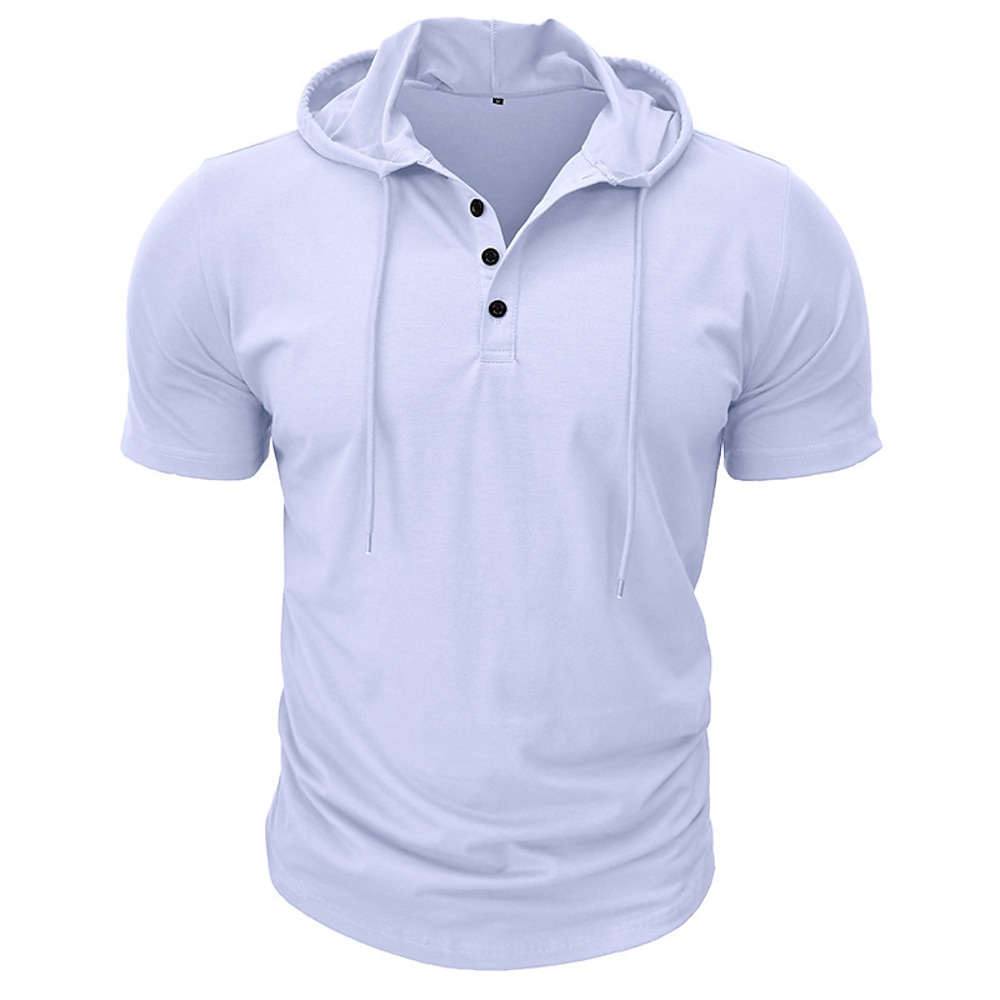 Herren T Shirt Mit Kapuze Outdoor Alltagskleidung Kurzarm Knopf Kordelzug Bekleidung Baumwolle Polyester Sport Modisch Täglich Lightinthebox