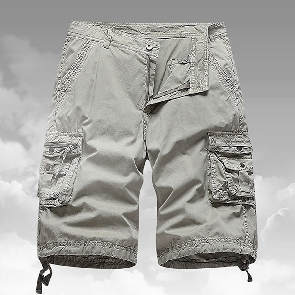 Herren Capri-Cargo-Shorts Cargo Shorts Kurze Hosen Shorts Kurze Hosen Kurze Hose für Wanderer Knopf Multi Pocket Glatt Komfort Weich Knielänge Outdoor Casual Täglich Modisch Strassenmode Schwarz Rote Lightinthebox