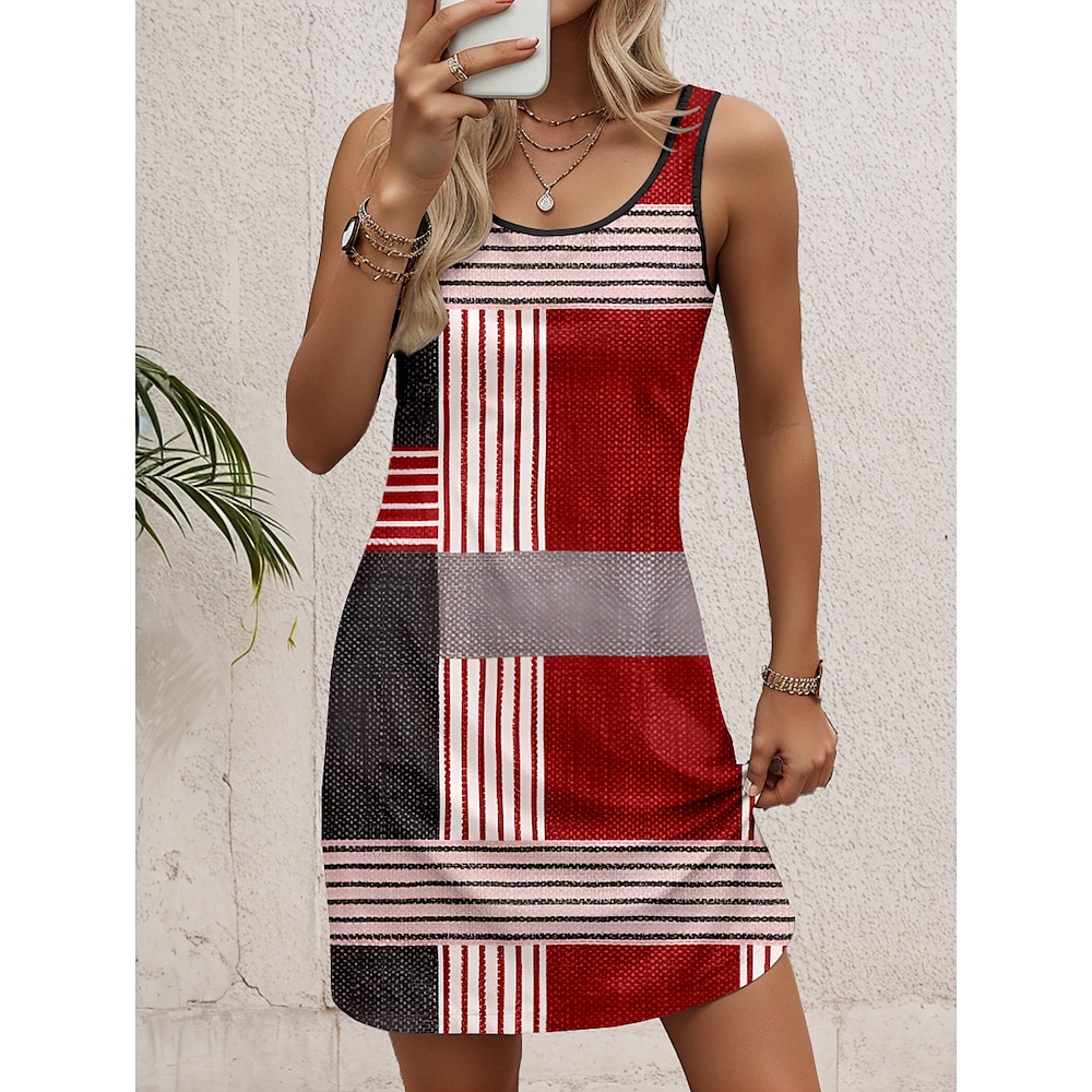 Damen A Linie Kleid Tank-Top Kleid Vintage Stilvoll Brautkleider schlicht Graphic Geometrisch Minikleid Ärmellos Rundhalsausschnitt U-Ausschnitt Bedruckt Lockere Passform Täglich Rote Sommer Frühling Lightinthebox