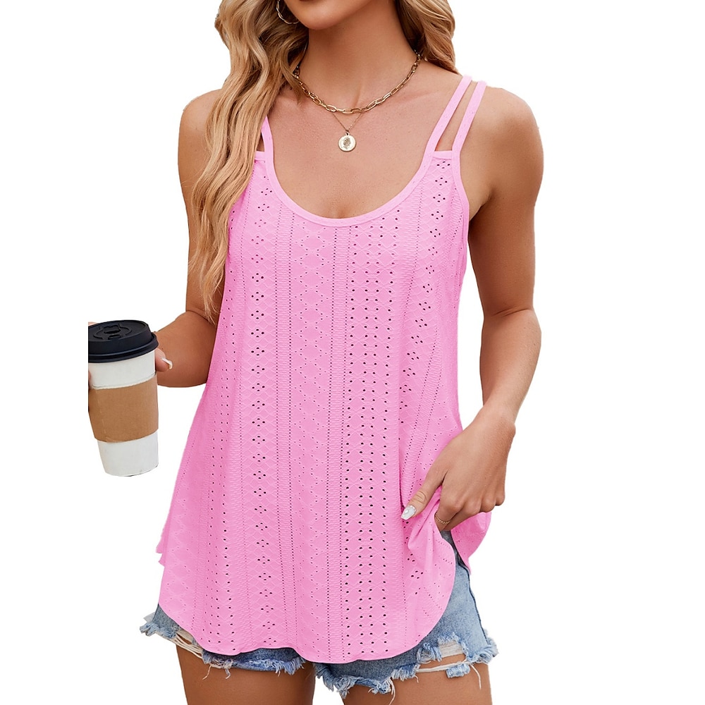 Damen Hemd Bluse Stilvoll Brautkleider schlicht Feste Farbe Normale Oberteile Ärmellos U-Ausschnitt Öse Regular Fit Täglich Weiß Gelb Rosa Wein Sommer Lightinthebox