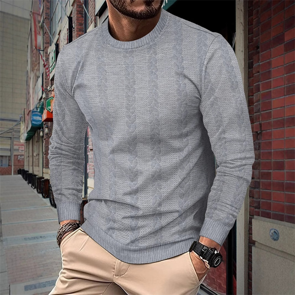 Herren Sweatshirt Pullover Marineblau Braun Khaki Hellgrau Dunkelgray Rundhalsausschnitt Glatt Jacquard Patchwork Sport Natur Täglich Festtage Polyester Strassenmode Basic Brautkleider schlicht Lightinthebox