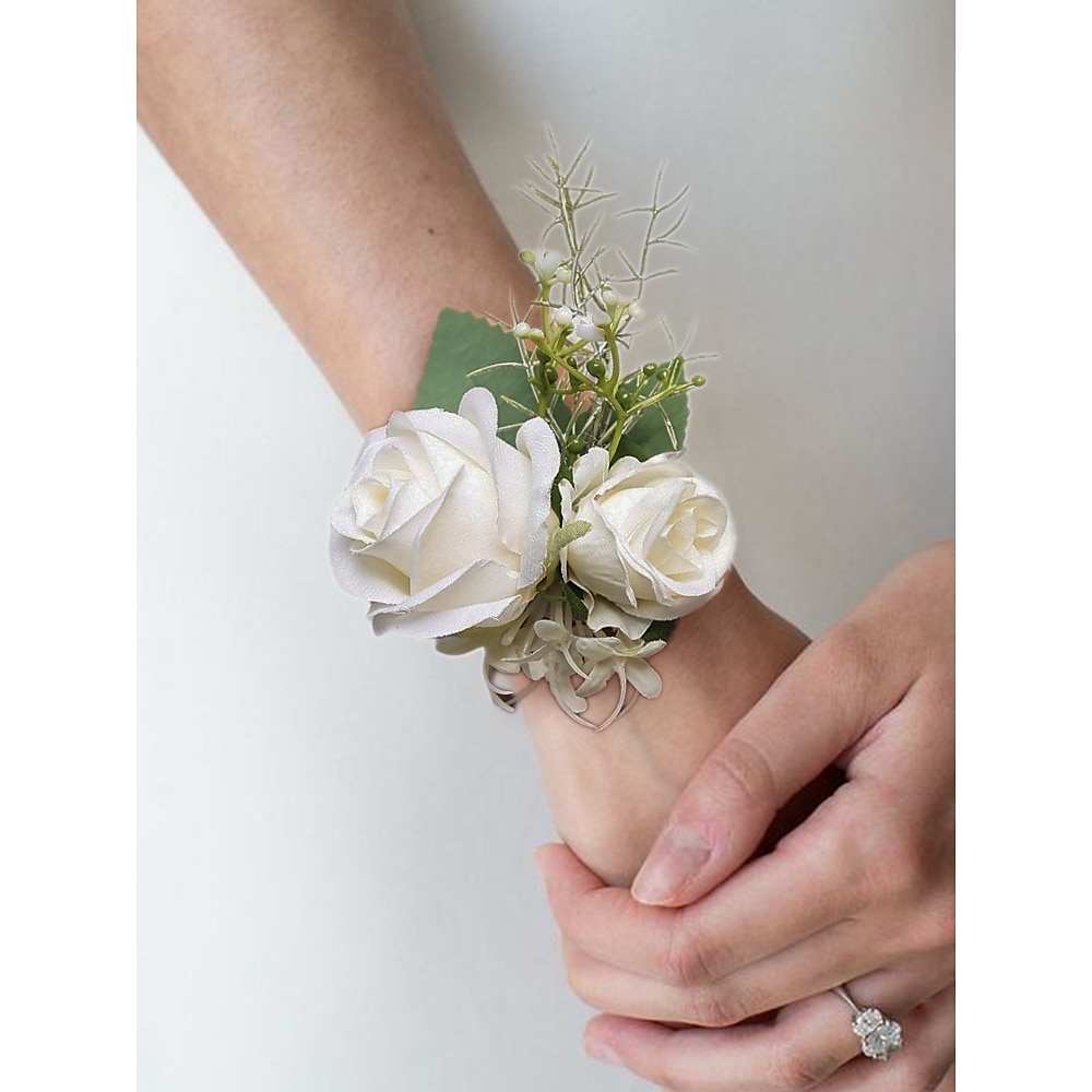 elegantes Set aus weißem Rosen-Anstecker und Boutonniere - künstliche Blumenaccessoires für Hochzeiten, Brautjungfern und formelle Anlässe Lightinthebox