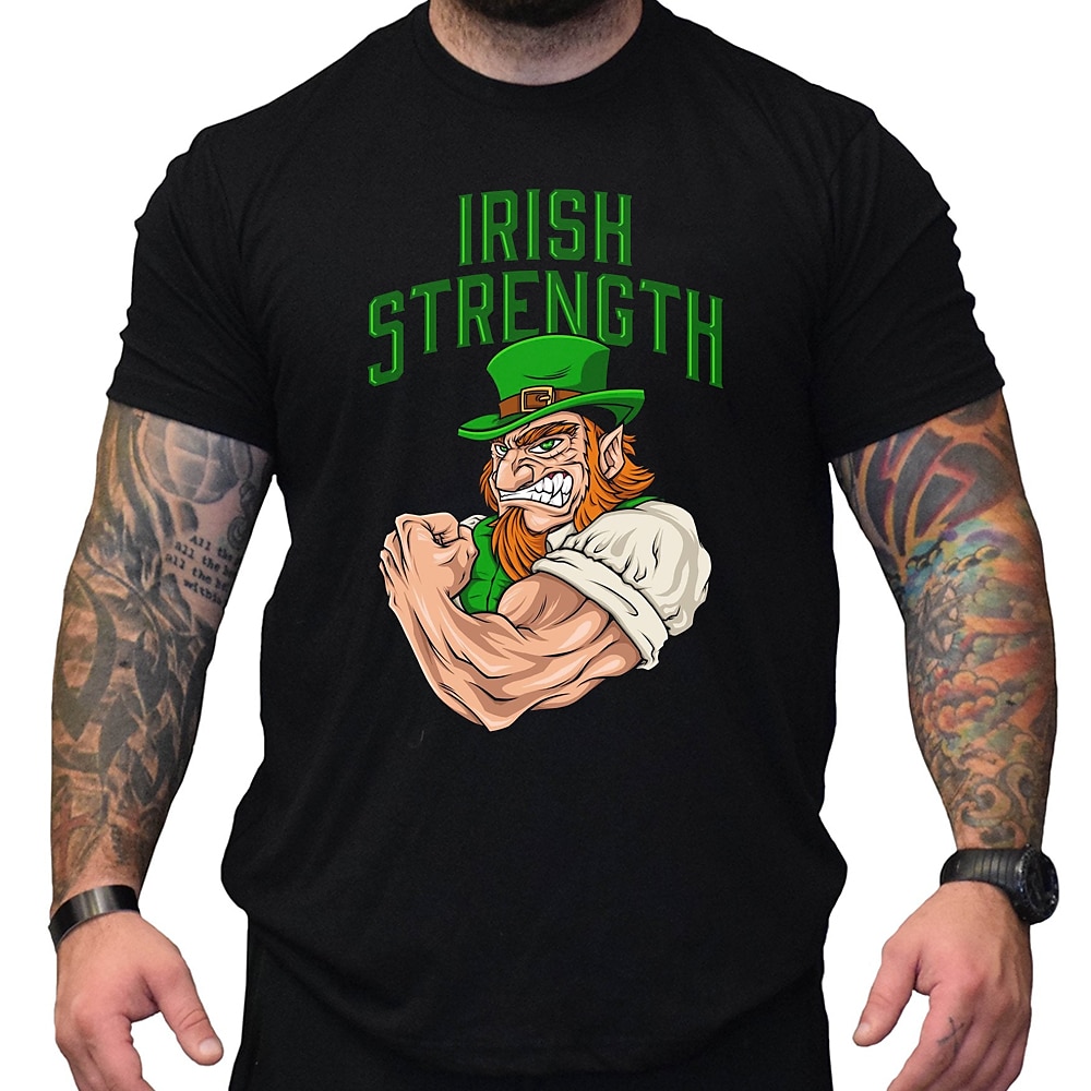 St. Patricks Day Herren Mit Buchstaben bedruckt Irische Stärke T Shirt T-Shirt 100% Baumwolle Kurzarm Grafik Hemd Schwarz Dunkelblau Bequemes T-Shirt Urlaub Strasse Modedesigner-Kleidung Lightinthebox