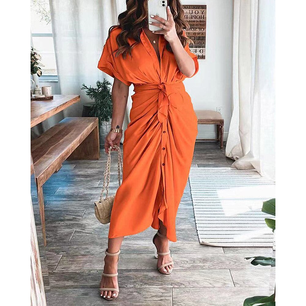 Damen blusenkleid Casual kleid Sommerkleid Stilvoll Brautkleider schlicht Urlaub Täglich Verabredung Regular Fit Glatt Kurzarm Kargen Schwarz Champagner Rote Dunkelgrün Sommer Frühling Lightinthebox